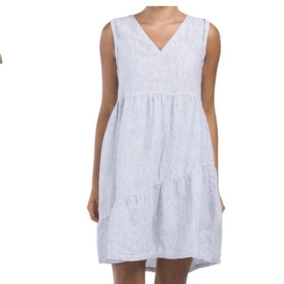 Lucky Brand Dresses & Skirts - LUCKY BRAND gorgeous linen striped Blue V-Neck Dress. Beach cover-up sundress XS